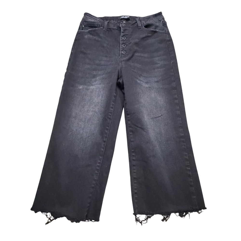 Judy Blue Wide Crop Jeans Black Faded High Rise Button Fly Raw Hem 11/30
